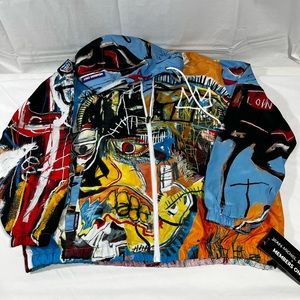 NWT Members Only Jean-Michel Basquiat Multicolored Windbreaker Jacket Men Sz L.